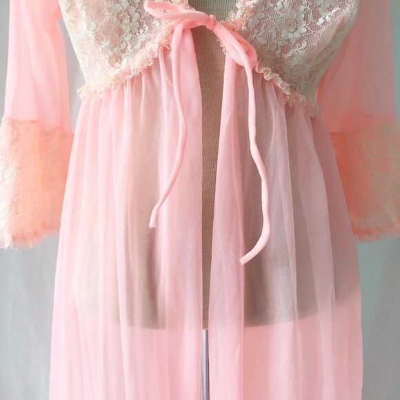 Vintage bright pink nylon lace  robe size S - Picture 4 of 10
